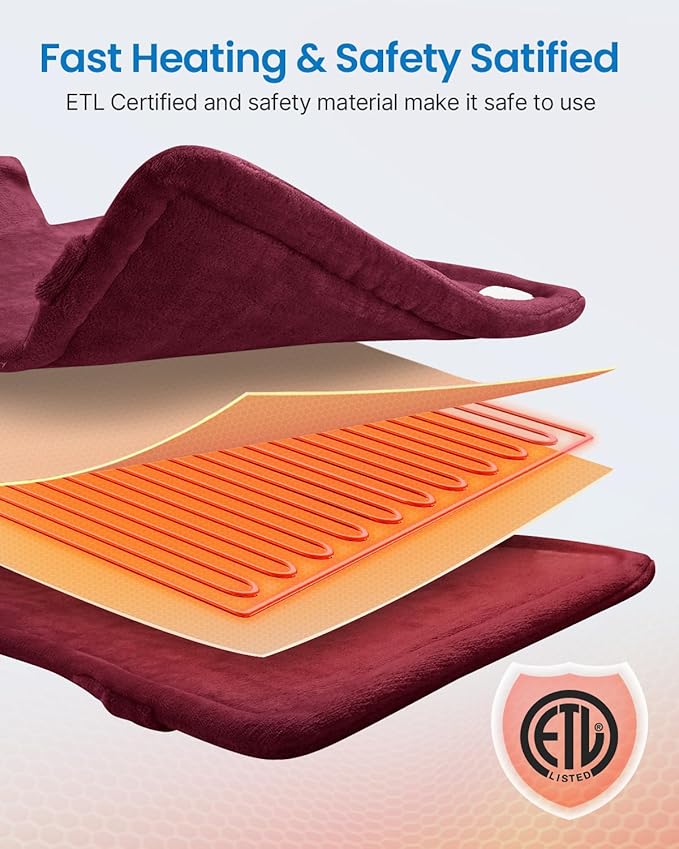 RENPHO King Size Heating Pad for Back, Birthday Gifts for Mom Wife Men, FSA Eligible, 24"x37" XL Large Weighted Electric Heat Pad for Neck and Shoulders, ETL Certified, Dark Red