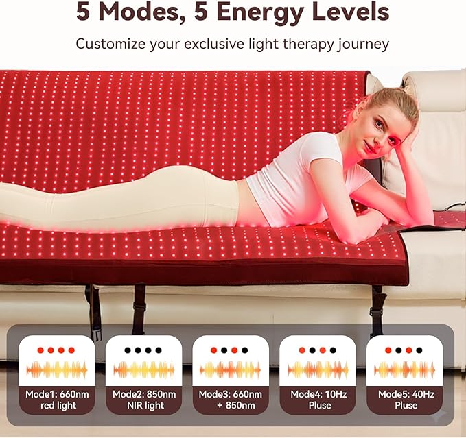 Extra Large Red Light Therapy Mat, High-Density LEDs Full Body Red Light Therapy, 660nm & 850nm Dual Wavelengths, Foldable with Timer, 74.6" x 33.3"