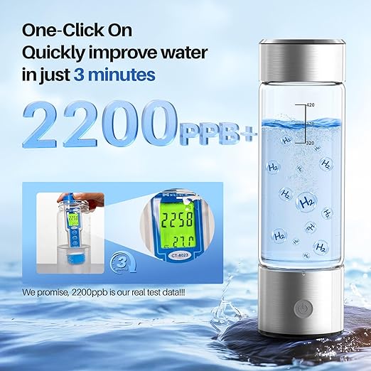 Hydrogen Water Bottle, 3Min 2200PPB Rapid Hydrogen Water Generator -SPE PEM Tech, 14OZ Portable Hydro Water Machine, Health Care Gifts for Husband, Wife, Family, Friends, Travel