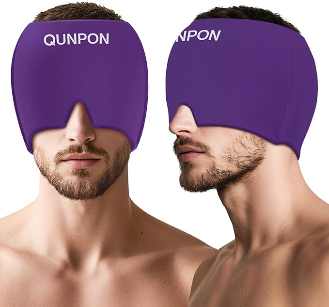 Valentines Day Migraine Relief Cap Gifts for Her Him,Headache Relief Cap Ice Pack Mask,Cold Eye Face Hat Cooling Gel Head Wrap for Tension,Stress,Hangover Gifts for Women Men Mom-Purple