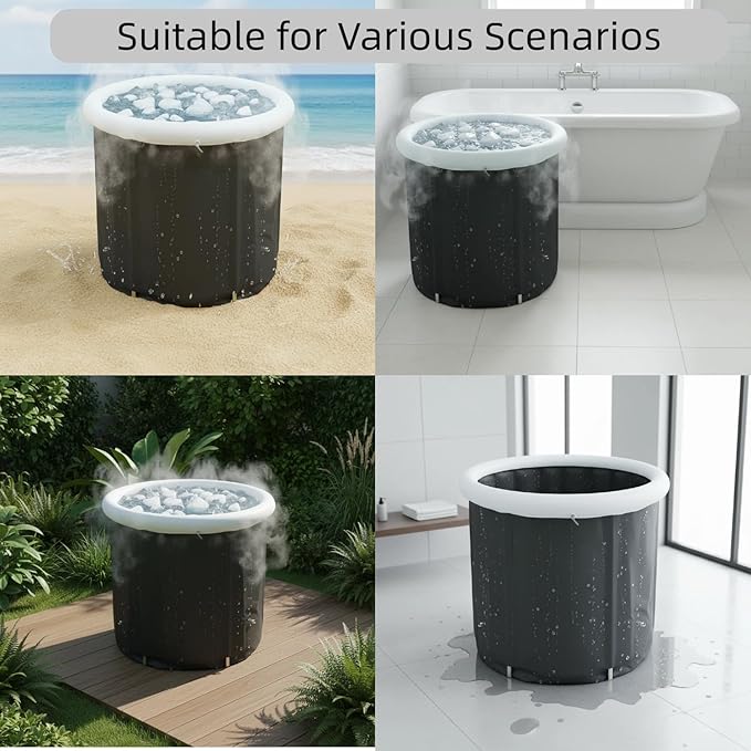 105 Gallon Portable Ice Bath Tub with Lid, Foldable Cold Plunge Pool for Full Body Cooling, Large Capacity Ice Soaking Tub for Indoor and Outdoor Use