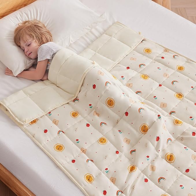 anfie Weighted Blanket Kids(36"x48" 3lbs) Weighted Blanket Cooling Blanket for Sleeping,Throw Size Breathable Blanket with Premium Glass Bead(Beige Sun)