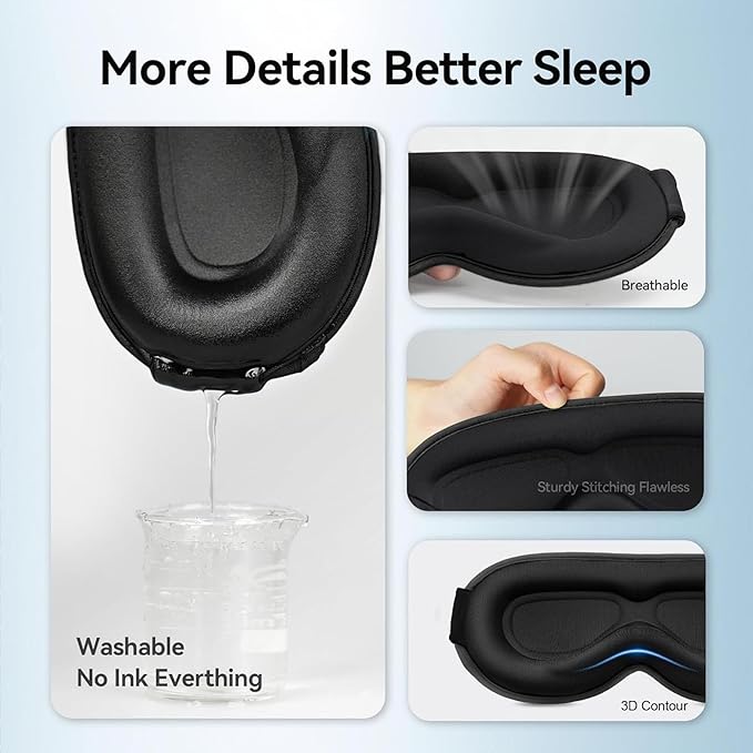 Blackout Weighted Eye Mask for Sleeping: 3D Contoured Gentle-Pressure Sleep Mask for Men & Women - Airplane Travel & Night Shift Essentials, Zero Eye Pressure, Breathable Blindfold, Black