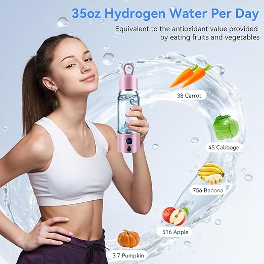 Hydrogen Water Bottle with Three Modes Produces 5000 PPB of Hydrogen Water in 8 Minutes,Made of Aluminium and Glass,with Colorful Light,Rechargeable for Travelling,Office,Home