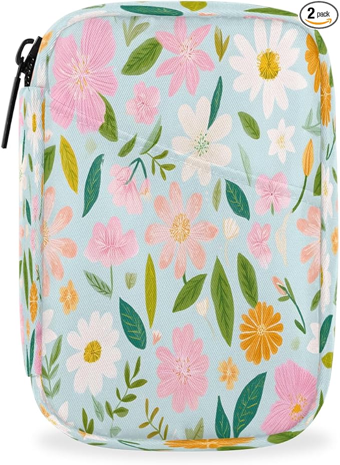 Beautiful Flowers Spring Pill Case Travel Pill Organizer Weekly 7 Day Portable with Zipper Medicine Box Pill Case for Vitamins, Birth Control,Fish Oils,Medication, Supplements