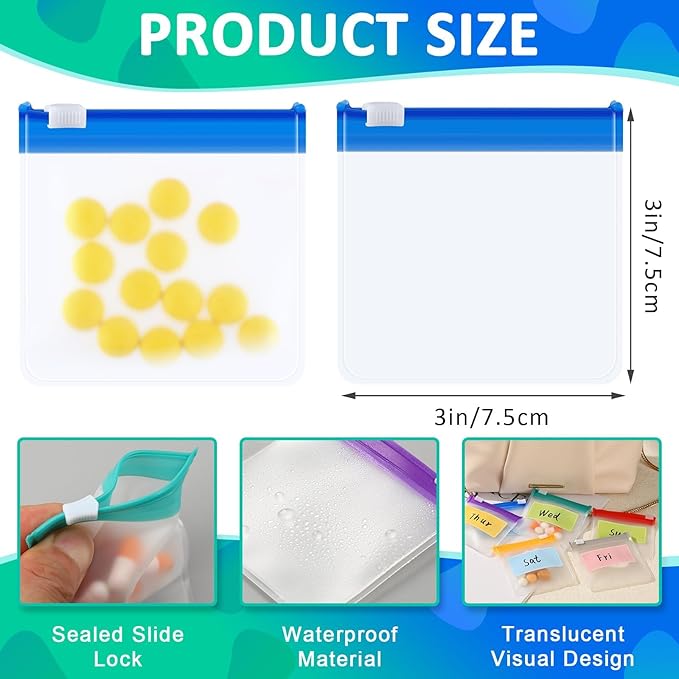 MARFOREVER 25 Pcs Pill Pouch Small Pill Bags Reusable Medicine Organizer Travel Pill Container Storage Pill Case with Slide Lock 14 Pcs Plastic Medicine Bags 10 Pcs Sheets Labels and A Marker