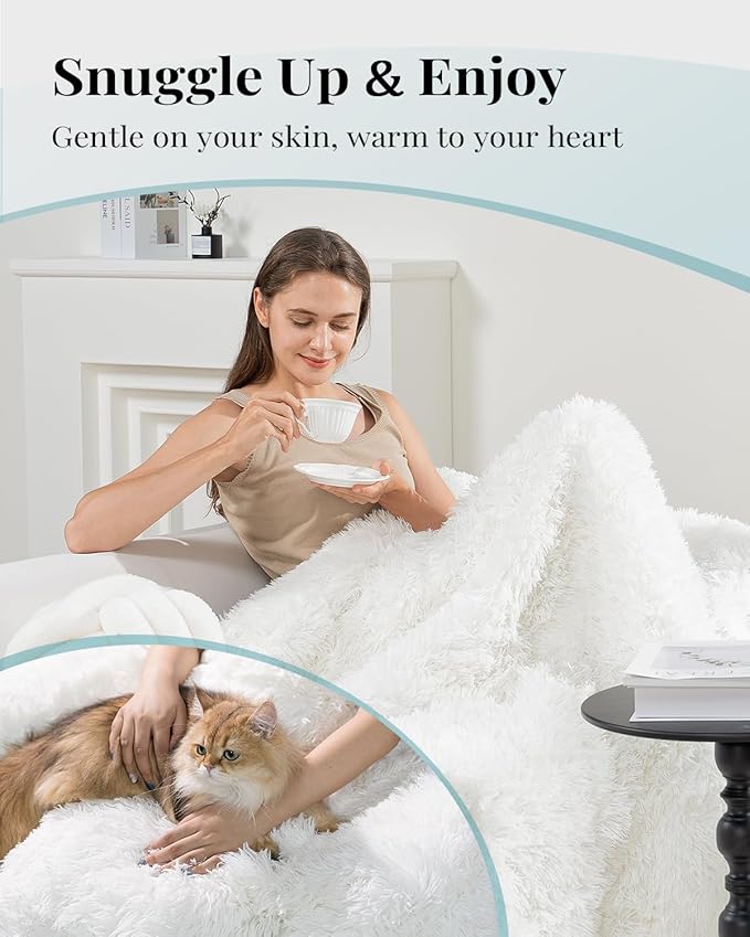 Topblan 15lbs Faux Fur Weighted Blanket Full Size, Ultra Soft Reversible Plush Sherpa Weighted Blanket with Luxury Long Fur to Help with Better Rela, 60x80 inches Cream