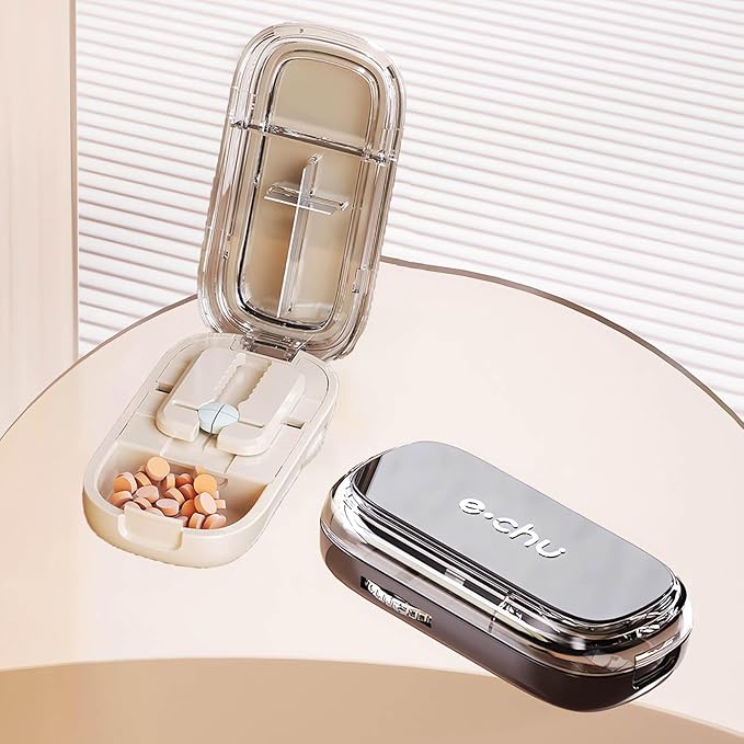 Pill Cutter (Off-White with Brush) Cutter Divider丨Pill Divider丨Pill Divider, Pill Divider for Cutting Pills, cuts Small or Large Pills in Half, Suitable for Travel, Pets