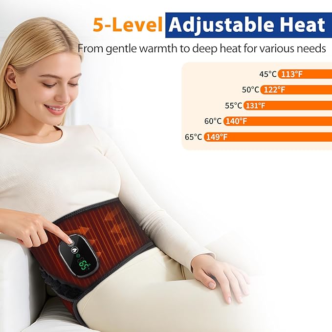 Cordless Heating Pad for Back, Back Heating Pad Rechargeable Heated Waist Belt Wrap with Built-in Warming Layer 5 Heat Options & 3 Auto Timer