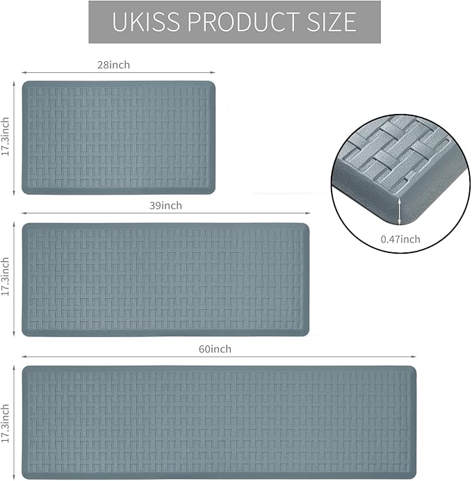 UKISS Kitchen Rugs ，Waterproof Kitchen Mats ，Cushioned Anti Fatigue Kitchen Mat for Floor, Non-Slip Comfort Foam Standing Mat for Kitchen, Floor Home, Office, Sink, Laundry (Grey, 17.3"x39")
