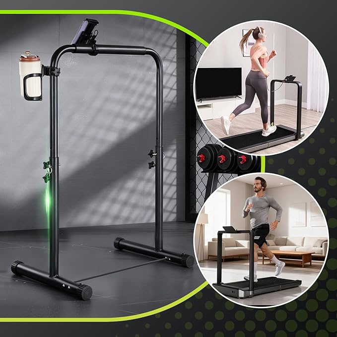 Walking Pad Handle Bar Only, Walking Pad Handle Bar with Phone Holder and Cup Holder, Adjustable Handrail Height from 50.39 to 66.9 Inch, Walking Pad 35.4 Inch Wide, Stable Design, Black
