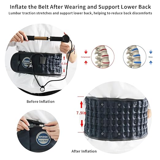 Decompression Belt - Inflatable Spinal Traction Brace for Lumbar Support and Lower Back Pain, Back Reliever for Men and Women, Navy Blue (29-49 Inch Waist)