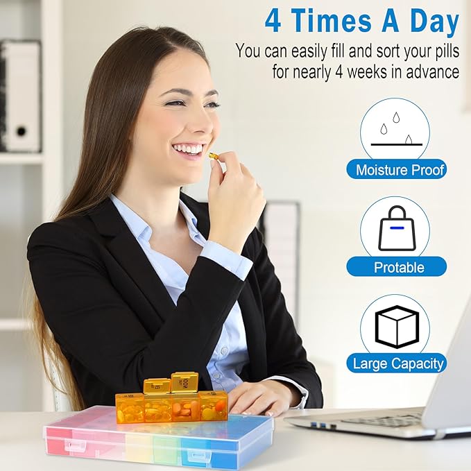 Dandat 2 Pack XL Large Weekly Pill Organizer 4 Times a Day Monthly Pill Organizer Large Medicine Organizer 28 Day Pill Box Organizer Weekly 7 Day Pill Dispenser 4 Times a Day