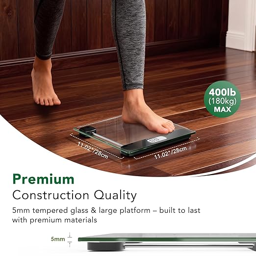 Scale for Body Weight, Accurate Bathroom Scales, Digital Weighing Machine for People, 400lb Capacity, LCD Display, Step-On Technology, Tempered Glass, Measuring Tape Included