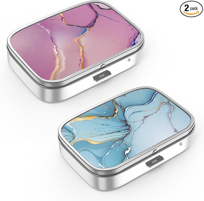 Pill Box 2 Compartment Small Pill Case,Portable for Pocket or Purse Pill Organizer Pill Container Holder to Hold Vitamins, Medication, Fish Oil and Supplements(2PCS)