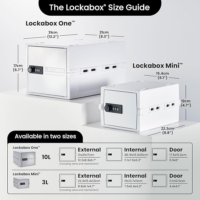 Lockabox One™ | Premium Lock Box | Medium Combination Lock Box For Food, Medicine & Home Safety | External Size 12 x 8 x 6.6 inches (Opal White)