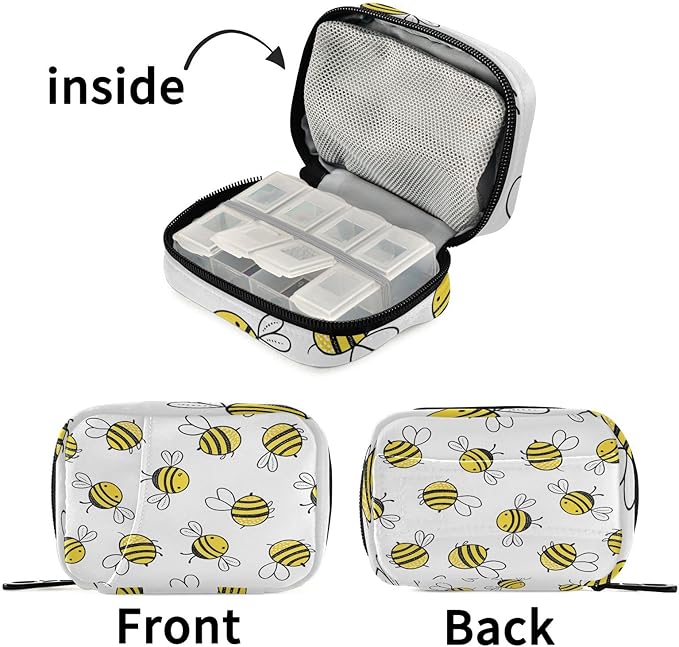 xigua Flying Bumble Bees Pill Cases Bag Portable Pill Box Storage Bag, Travel Medicine Organizer, Zippered Pill Case for Medicine Storage and Organizing