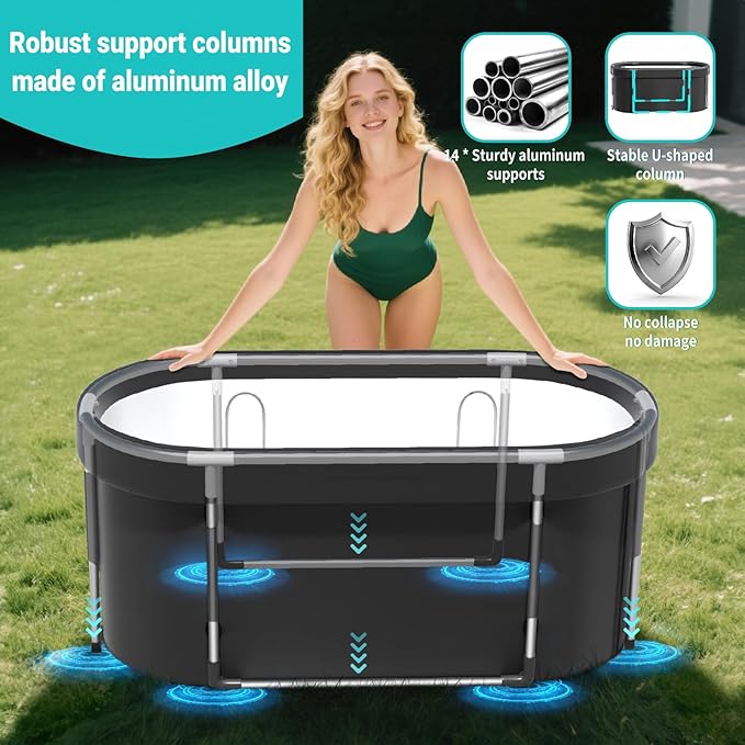 Portable Ice Bath Tub with Cover, Foldable Cold Plunge Tub for Outdoor Indoor, Large Bathtub for Athletes Ice Baths - 116.8 X 59 X 56 Cm