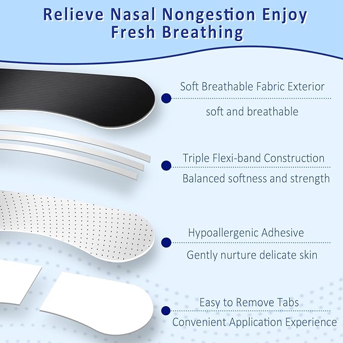 Nasal Strips for Snoring - Extra Strength Nose Strips for Breathing (60 ct), Black Nose Tape for Sleeping and Sports, Nasal Congestion Relief, Oil & Sweat Proof