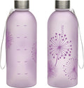 bzyoo 32oz 1 Liter Clear Water Bottle with Time Marker, Dandelion Design, Durable Plastic, BPA-Free, Reusable with Measurement Markings for Fitness and Outdoor Activities (Color: Purple)