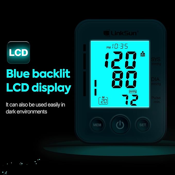 Blood Pressure Monitor for Home Use with Large Upper Arm Cuff, Blood Pressure Machine with 100 Memory Recalls for 2 Users, Large LCD Screen, Charging Cable - 2008