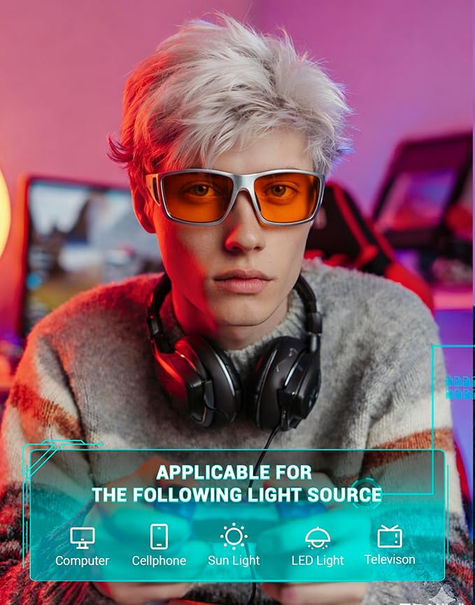 TIJN Sonia Red Sleep Glasses Orange Lens for Blue & Green Light Blocking,Dual AR Coating,Wraparound Frame for Gaming Screen