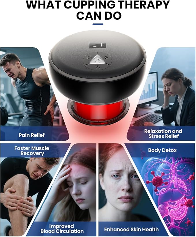 Electric Cupping Kit for Massage Therapy with Remote Controller - 32 Levels of Adjustable Suction & Heat, Portable Cupping Therapy Set for Back Pain Relief, Neck Muscle Soreness