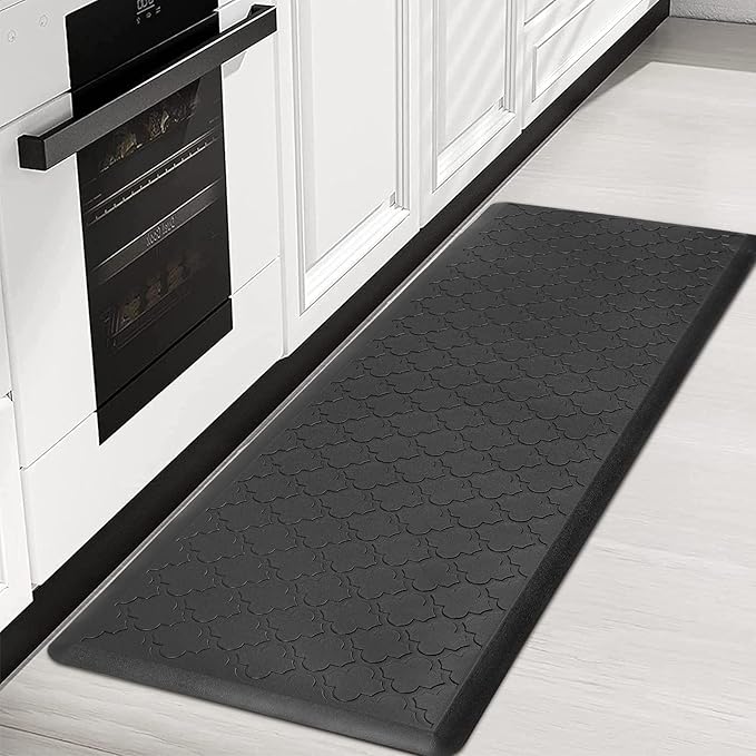 HEBE Kitchen Mat Cushioned Anti Fatigue Comfort Floor Mat Oversized 17.3"x48" Waterproof Non Slip Kitchen Rug Runner Laundry Room Rug Floor Carpet Heavy Duty Comfort Standing Mat Pads, Black