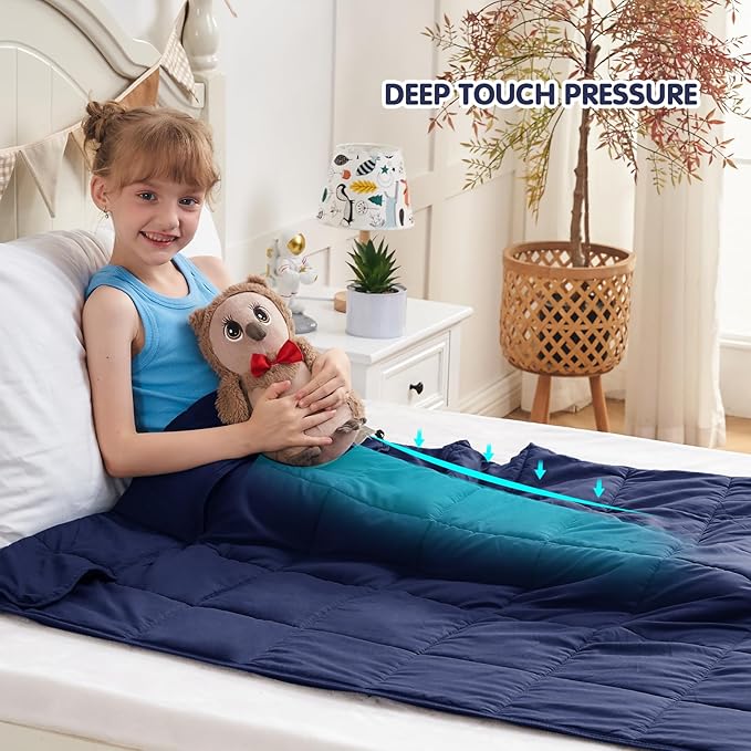 yescool Navy Weighted Blanket 10 Pounds Twin Cooling Weighted Lap Blanket, Heavy Blanket for Sleeping, Weighted Throw Blanket Gifts for 80-110lbs, 40" x60