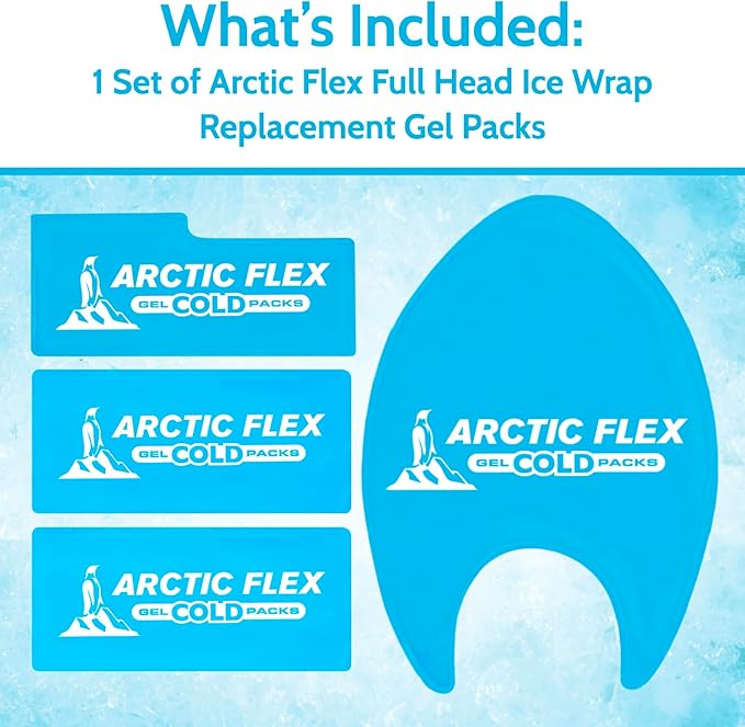 Arctic Flex Gel Replacement Packs - Ice Packs Reusable for Full Head Ice Brace - Hot & Cold Gel Pack for Injuries, Pain Relief, Swelling - Flexible Therapy Compression Wrap - Athletic, Women, Men