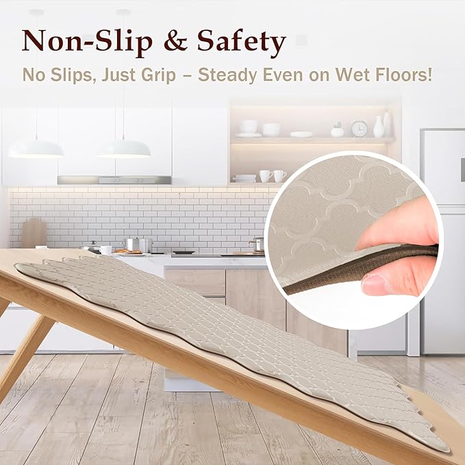 Upgrade Scalloped Embossed Kitchen Mats for Floor 2PCS Cushioned Anti Fatigue Waterproof Foam Kitchen Rugs Non Slip Washable Comfort Standing Mat for Sink Laundry,17.3"x30"+17.3"x47",Khaki