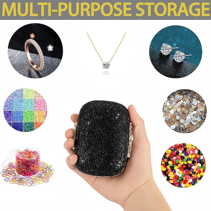 Daily 6 Compartments Pill Box Container Bling Diamond for Purse Medicine Container Holder for Women Travel Kit Medicine (Black)