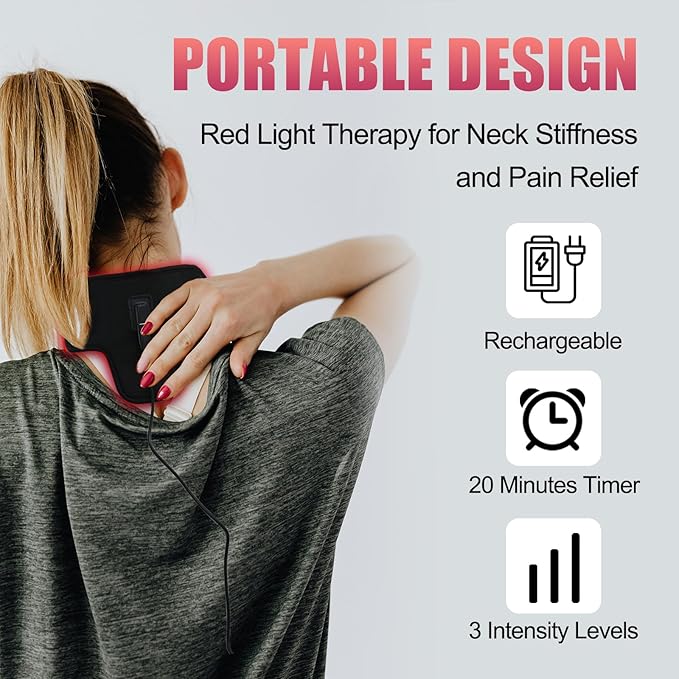 Red Light Therapy for Neck & Wrist, Rechargeable 5000mAh Battery Infrared Red Light Therapy Belt for Body, Portable Near Infrared Neck Wrap for Home and Office