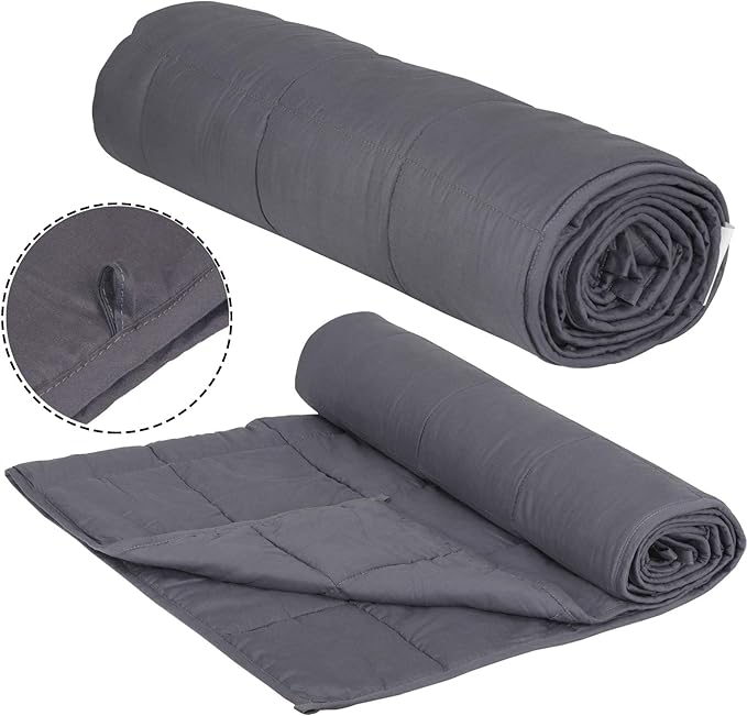 JungleA Weighted Blanket for Adults(15lbs,48"x72",100% Cotton,Grey),Cooling and Breathable Heavy Blanket with Safety Beads for Teens,Women, Men, Kids,Suitable for All-Season