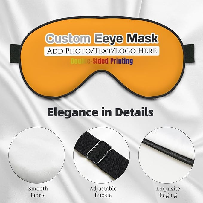 Custom Sleep Eye Mask Personalized Men Women Blindfold Design Your Own Photo Text Logo Adjustable Strap Soft Eyeshade Customized Blackout Eye Cover for Home Offices Travel Gold