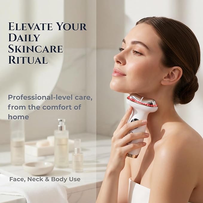 Hot & Cold LED Red Light Therapy Face & Neck Massager- 7-in-1 Electric Gua Sha Facial Device with Microcurrent EMS, Vibration & Skin Tightening Tool for Anti-Aging, Firming & Fine Lines