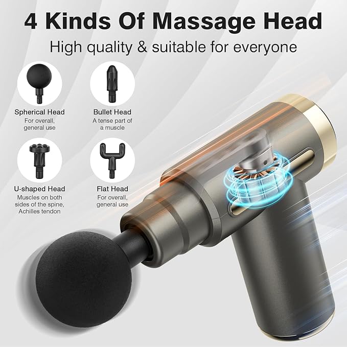 cotsoco Mini Handheld Massage Gun, Deep Tissue with 6 Speeds, Cordless Muscle Massager with 4 Heads,Type-C Charging, Travel Size, Best Gifts