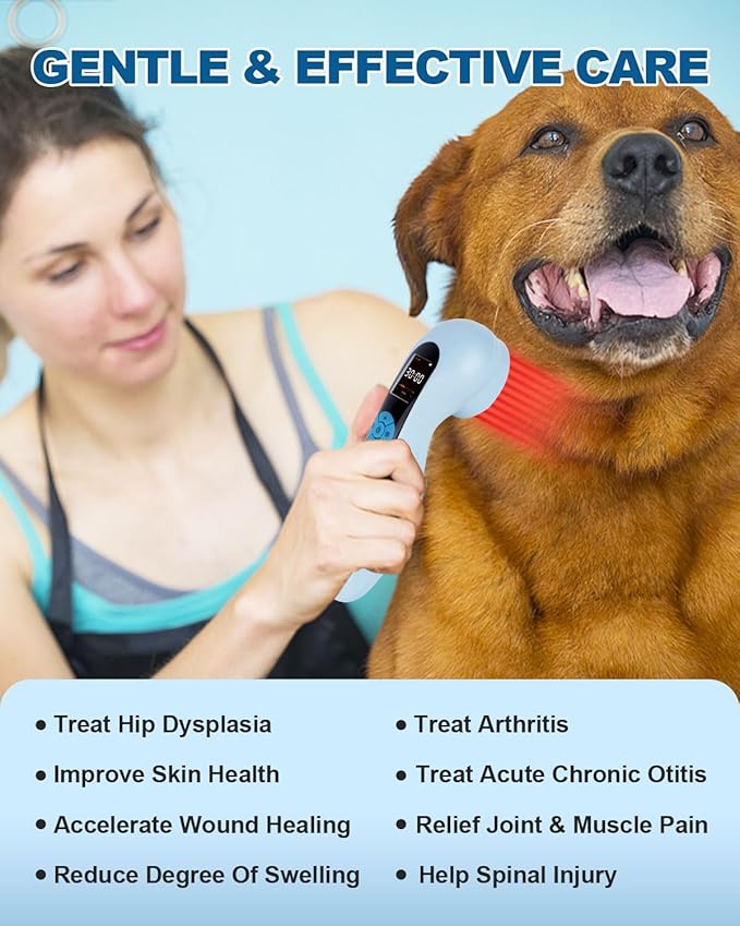 LLLT Cold Laser Therapy Device with Protective Magnetic Cover, 5 * 808nm & 10 * 650nm Human/Vet Handheld Infrared Red Light Therapy, Pet Dogs Treatment Device for Muscle Pain Relief & Improve Healing