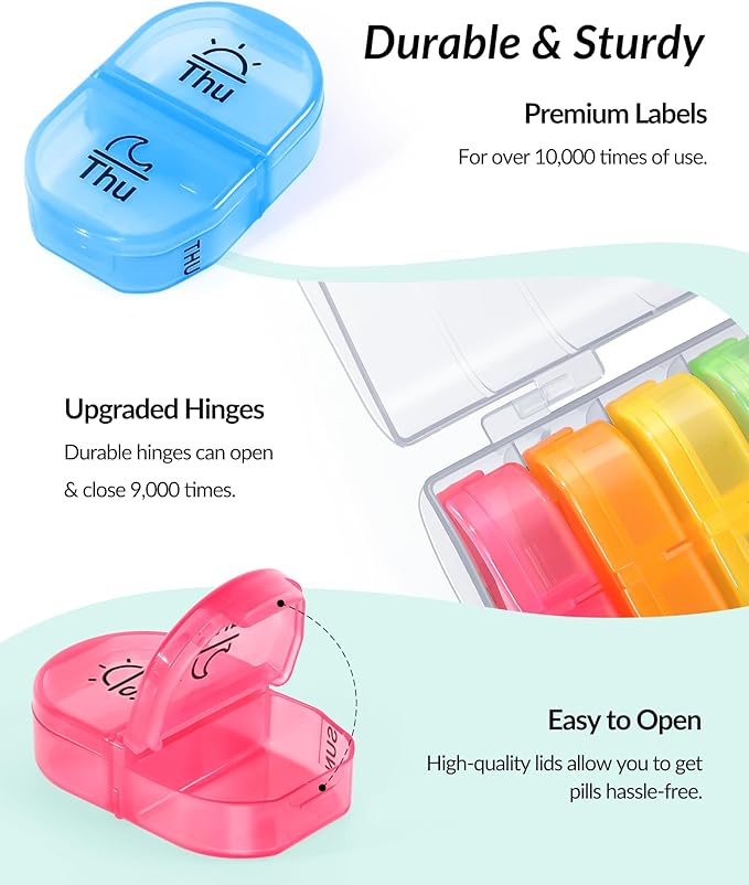 Weekly Pill Organizer 2 Times a Day, ZIKEE AM PM Pill Box with 7 Detachable Pill Case, BPA-Free & Portable 7 Day Pill Organizer with Large Storage to Hold Medication, Vitamins and Fish Oils (Clear)