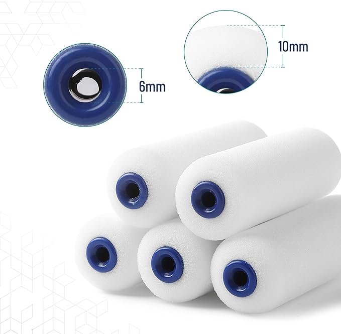 Bates- 4 Inch Foam Paint Roller Set, 8 pcs, Small Paint Roller Kit, 1x Black Plastic Paint Tray, 1x Tray Liner, 1x Roller Frame & 5X Foam Covers