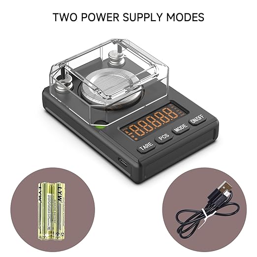 Milligram Scale 100g x 0.001g, MG Powder Scale with Selectable Auto Off, Built-in Bubble Level, 20g Calibration Weight Included, USB/Battery