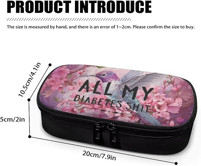 Rnyleeg Pink Diabetic Bags for Women Floral Hummingbird Insulin Cooler Travel Case Large Capacity Insulin Bags for Traveling All My Diabetes Shit
