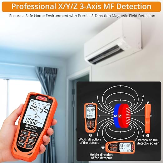 Neoteck 3 in 1 EMF Detector for EF MF RF 3 Axes Electromagnetic Field Radiation Detector to Identify MF Direction with 3-Color LED & Audio Alarm Rechargeable WiFi Signal Detector for Home Office