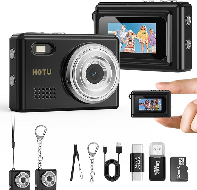 Mini Keychain Digital Camera, Y2K Pocket-Size Mini Camera, 2MP 1080P Small Camera with 32GB Card, Video Recorder with Long Battery Life for Travel, Party and Vlog (Black)