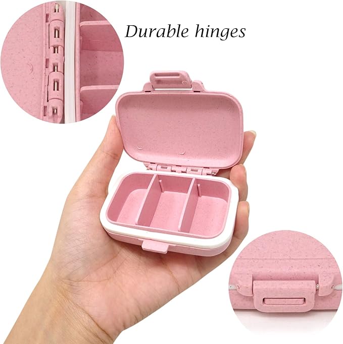 Honbay Vitamin Organizer Box Portable Travel Pill Case Healthy Eco-Friendly Wheat Straw Small Pill Box (Cherry Pink)