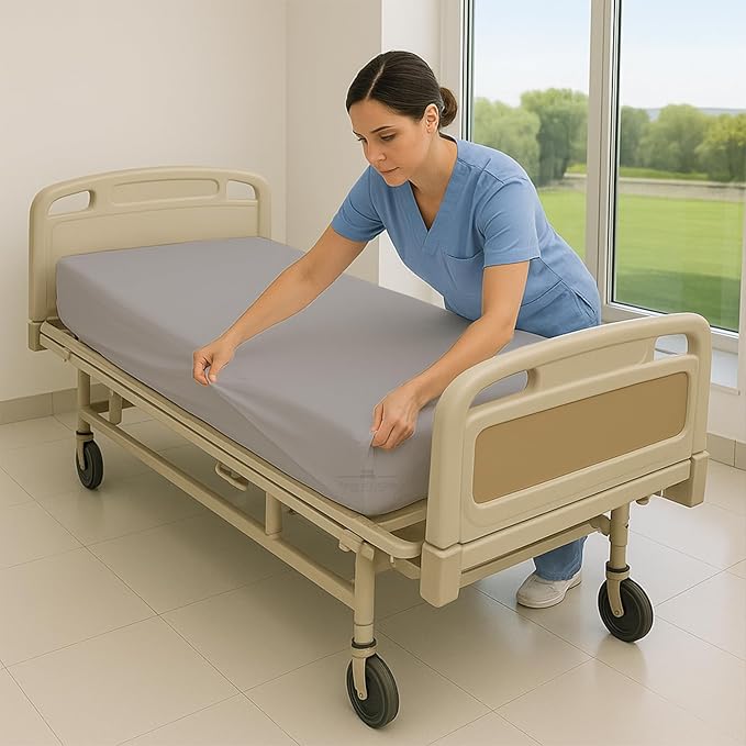 6 Pack Fitted Hospital Bed Sheets - Soft Microfiber Hospital Fitted Sheet - Hospital Bed Fitted Sheets (Light Grey, 36" x 84" x 12")