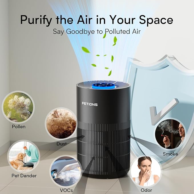 Air Purifiers for Bedroom Home, Quiet Air Cleaner With Sleep Mode Night Light, Small Air Purifier Covers Up to 1200ft², 360° Air Intake, 3 Speeds, Timer, Aroma Function, Black