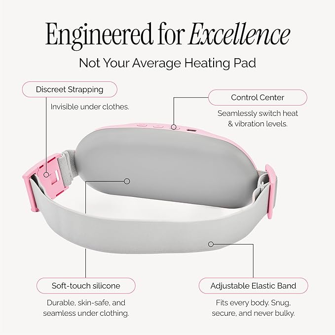 Menstrual Heating Pad for Period Cramps – Portable Heating Pad for Period Cramps Relief with Heat & Massage, Wearable Cordless Warmer for Pain Relief, Rechargeable & Wireless for Women