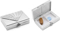 Set of 2 Rectangular-Shaped Pocket Purse Pill Box & Organizer with Dual Compartments (Silver Diamond Gem)