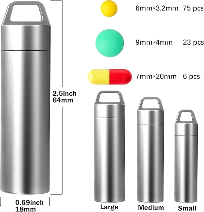 Small Pill Case, Portable Metal Pill Holder Keychain Waterproof Pill Box Container Mini Stainless Steel Pill Organizer for Travel Purse Pocket